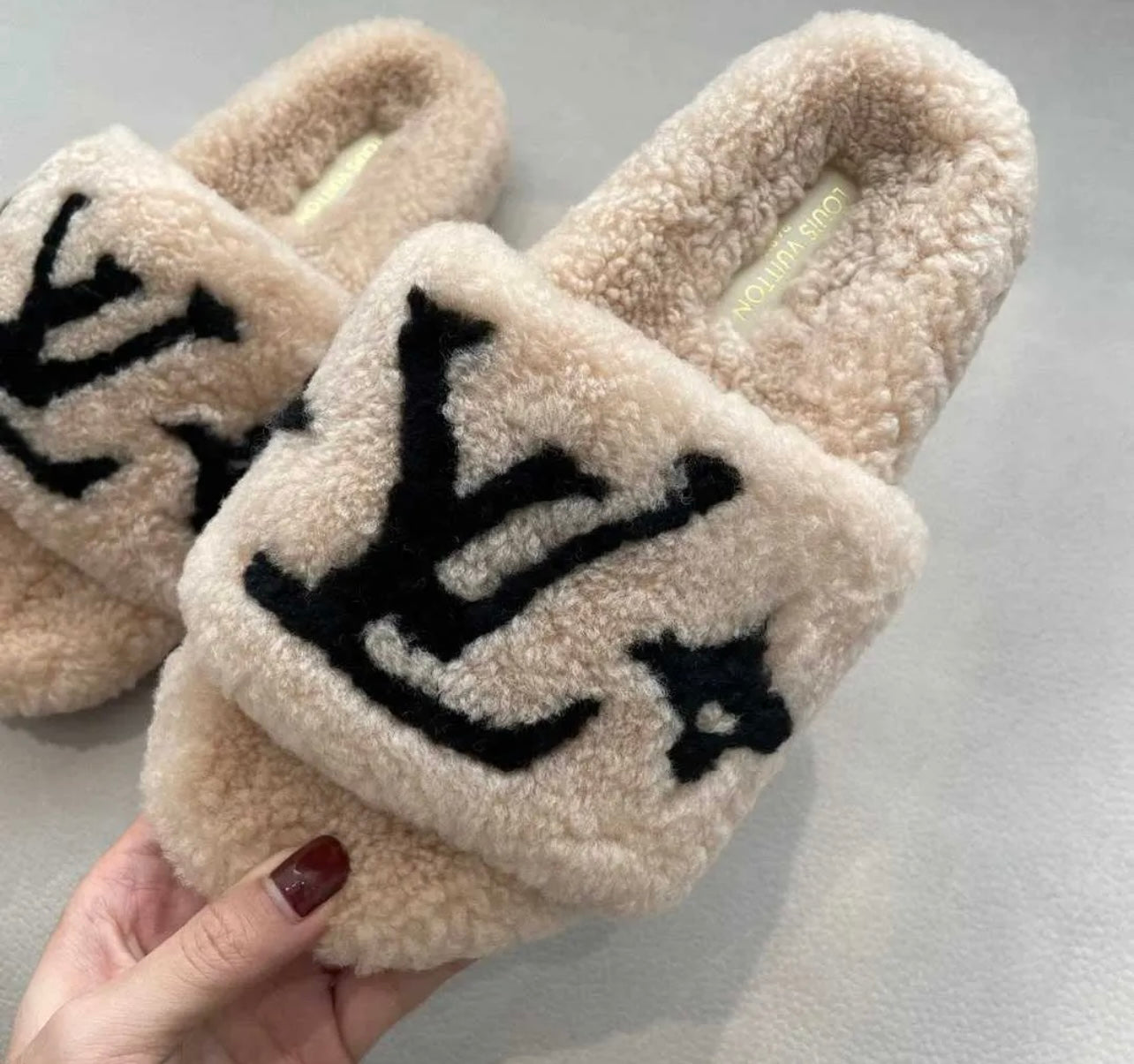 LV fur sandals