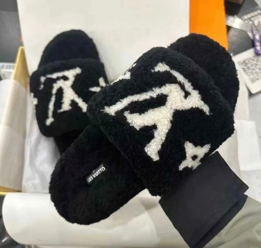 LV fur sandals