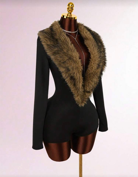 Fur one piece body romper